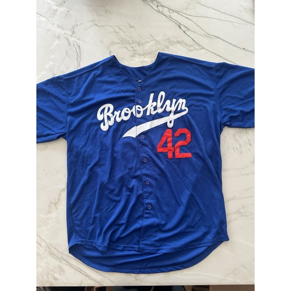 Brooklyn #42 Robinson Baseball Jersey Blue Button Front Adult Size 2XL